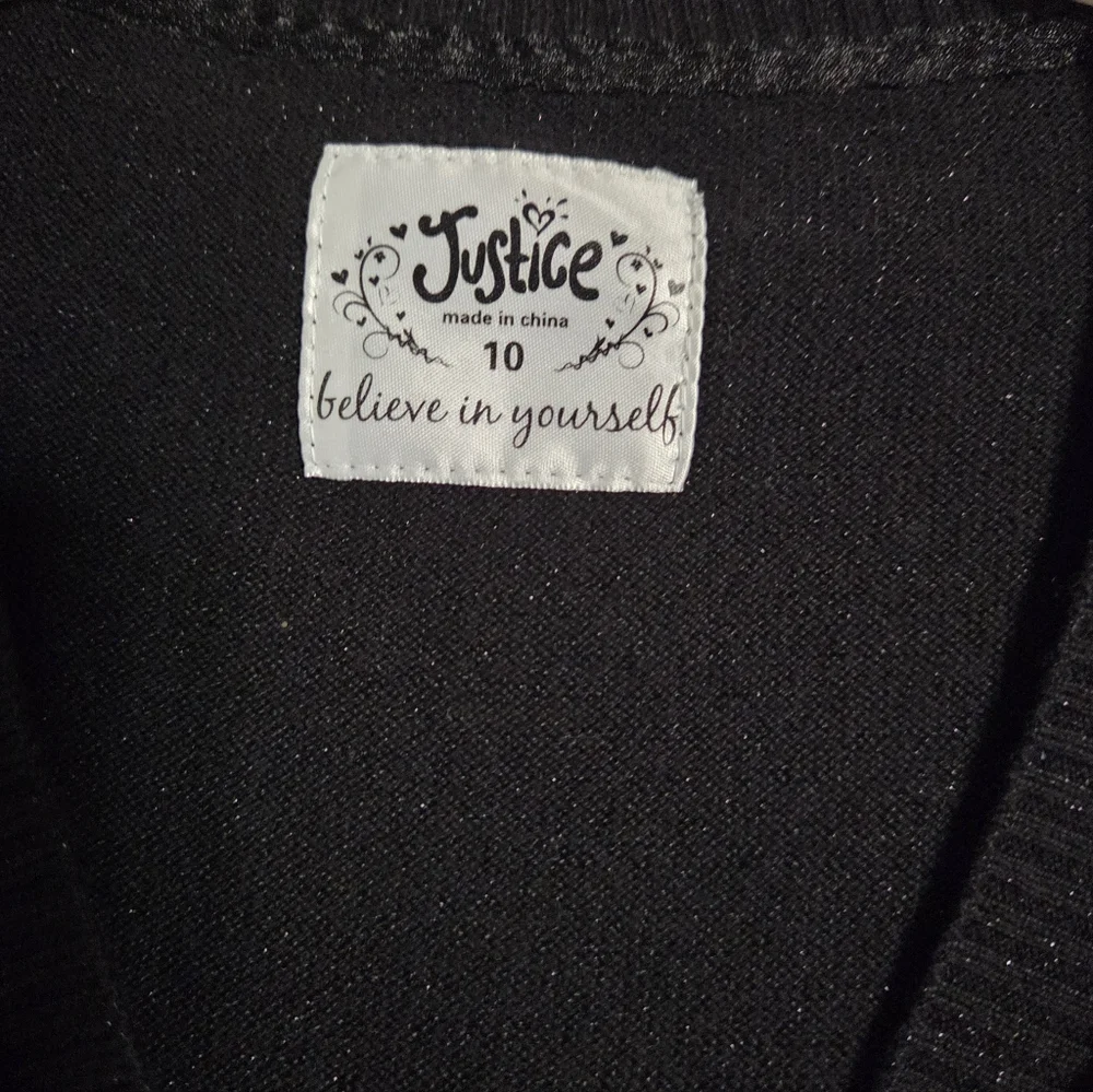 Justice Black Sequin Pocket V-Neck Cardigan Sweater Size 10
